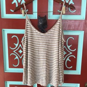 Tan & Cream Striped Loose Tank Top Forever21 sz XL